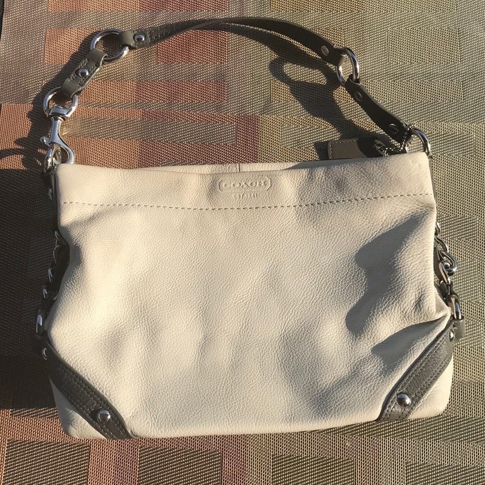 Carly Coach cream and gray satchel